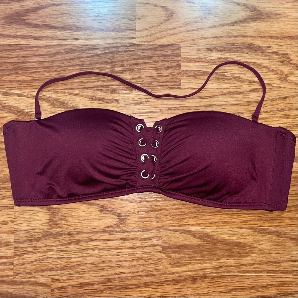 NWT Mossimo Sz L Bandeau Bikini Top in Raisin Removable Halter Strap
